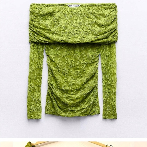 NWT Zara off the shoulder green lace top blogger fav size S - Picture 11 of 14